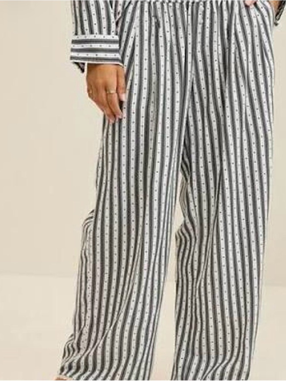 Aerie Wide-Leg Striped heart Women's Pants - Dark grey & White large